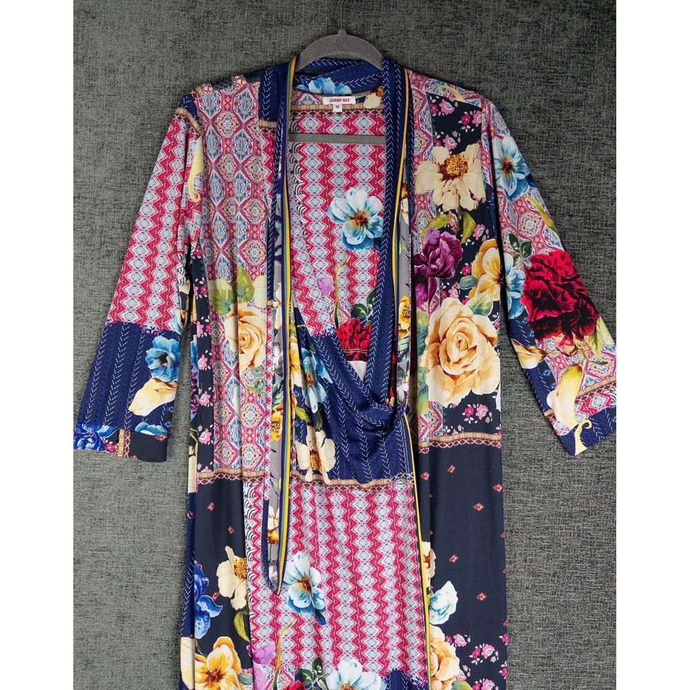 Johnny Was Floral Printed Wrap Maxi Dress Womens M Artwork Boho‎ Tunic